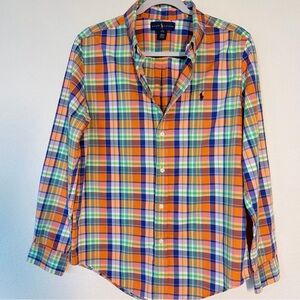 RALPH LAUREN Men's Orange Multicolored Plaid Button-Down Shirt Size XL